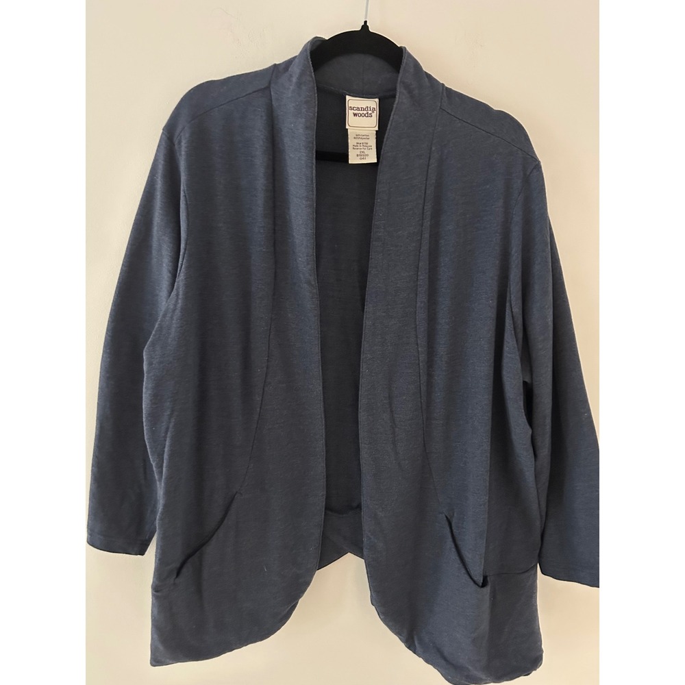 Scandia Woods Womens 2XL Navy Blue Heather Open Front Jersey Cardigan Pockets